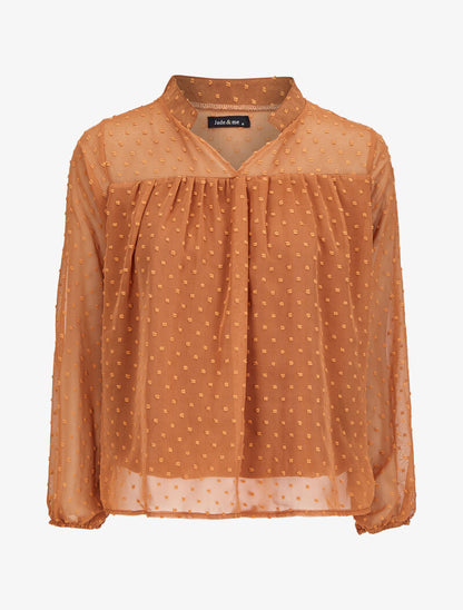 Blouse en plumetis à col mao - Camel - 1