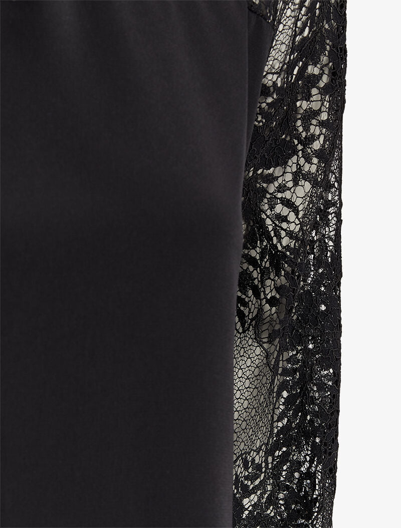 Top à empiècement dentelle fleurie - Noir - 3