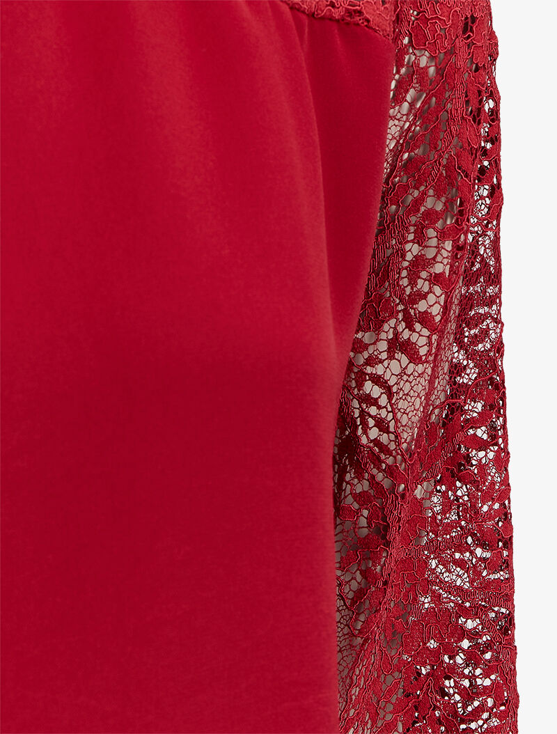Top à empiècement dentelle fleurie - Rouge - 3