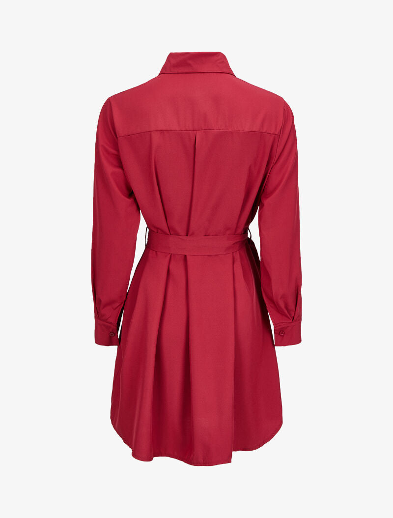 Robe chemise ample à ceinture - Bordeaux - 2