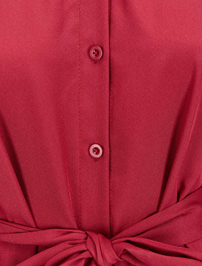Robe chemise ample à ceinture - Bordeaux - 3