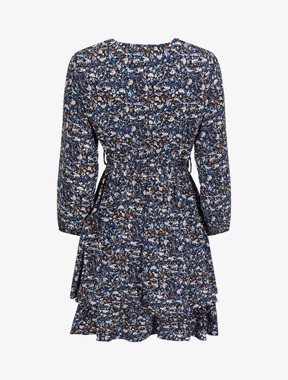 Robe cache-coeur à imprimé floral - Bleu marine - 2
