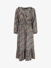 Robe longue volantée à imprimé cachemire - Vert - 4