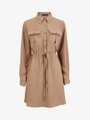 Robe chemise mi-longue à lien à nouer - Beige - 4