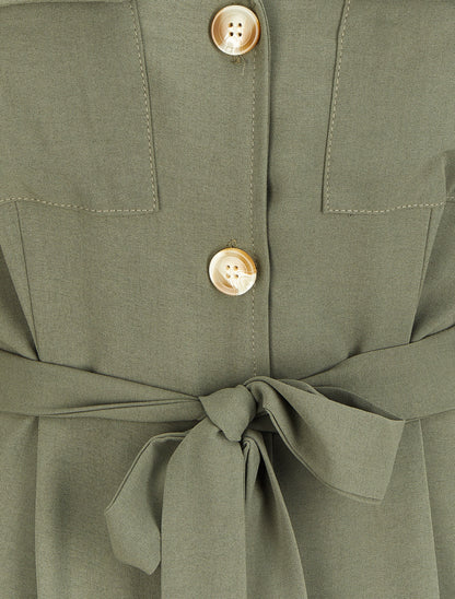 Robe chemise mi-longue à poches à rabats - Olive - 3