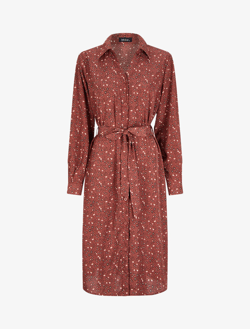 Robe chemise à imprimé petites fleurs sauvages - Vieux rose - 1
