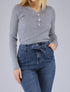 Pull côtelé à col V irisé et boutons en strass - Gris chiné - 1