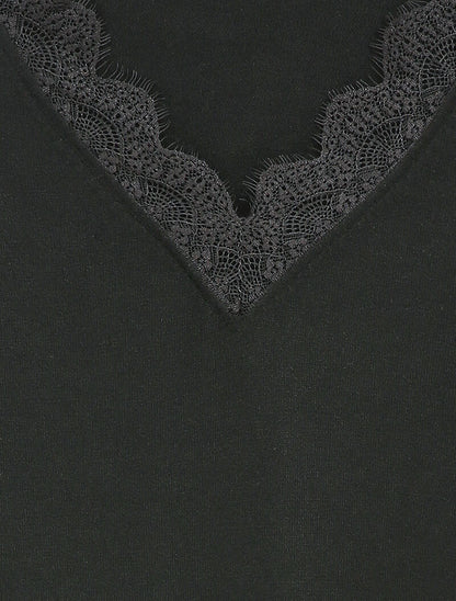 Pull à col V en dentelle - Noir - 3
