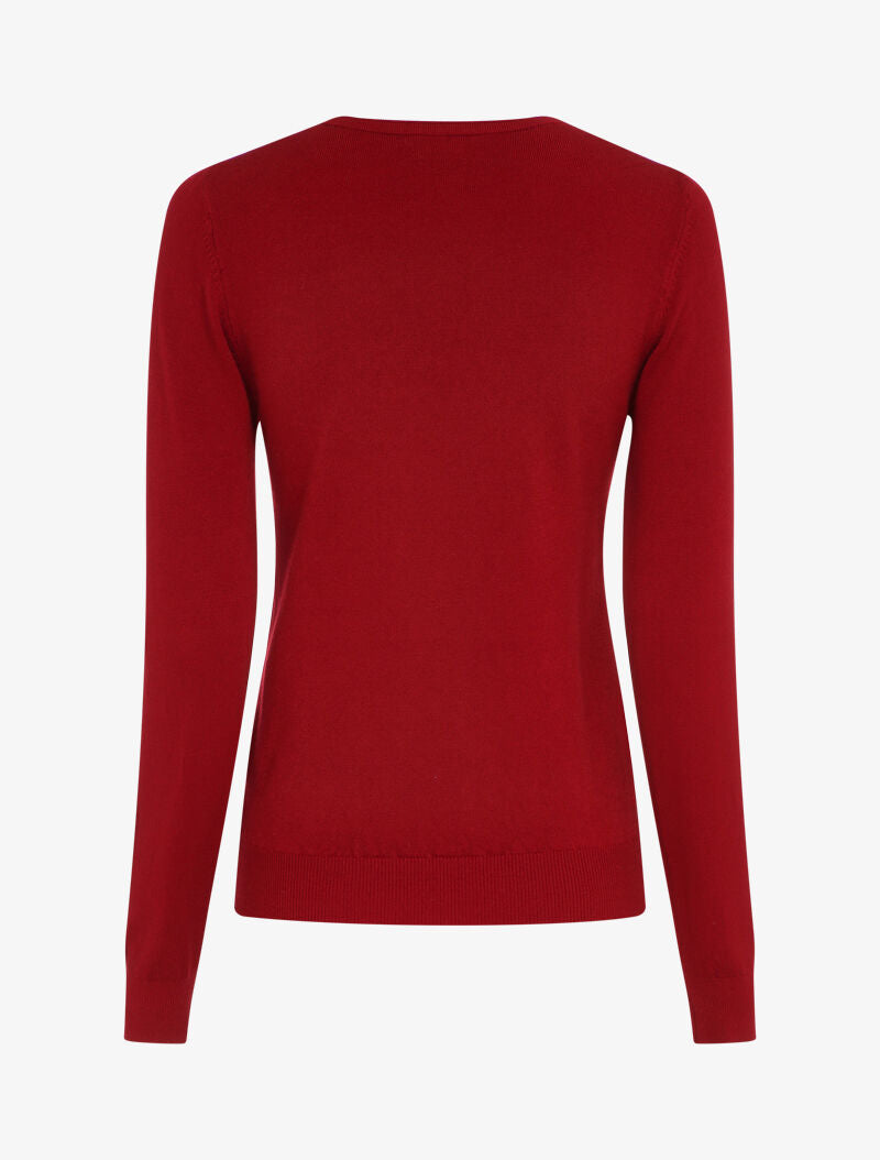 Pull à col V en dentelle - Rouge - 2