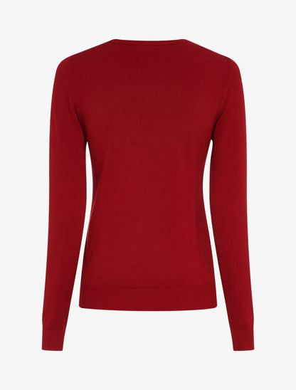Pull à col V en dentelle - Rouge - 2