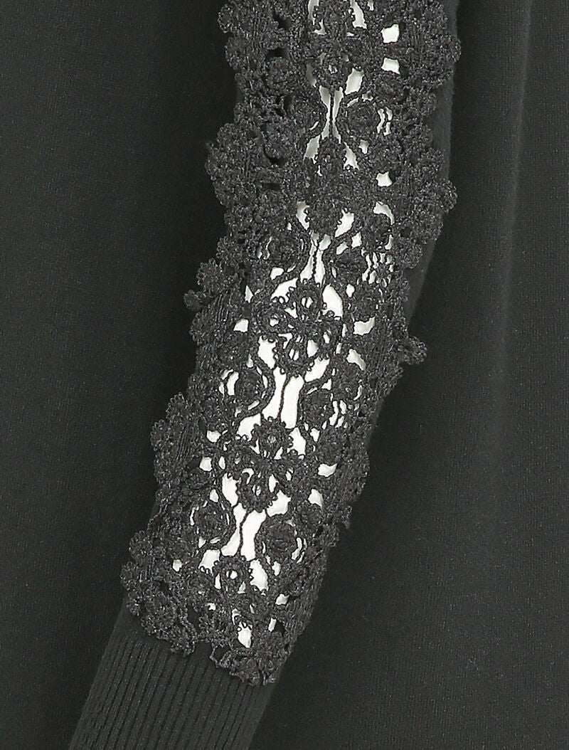 Gilet long à manches à empiècement brodé - Noir - 4