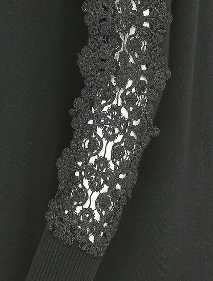 Gilet long à manches à empiècement brodé - Noir - 4