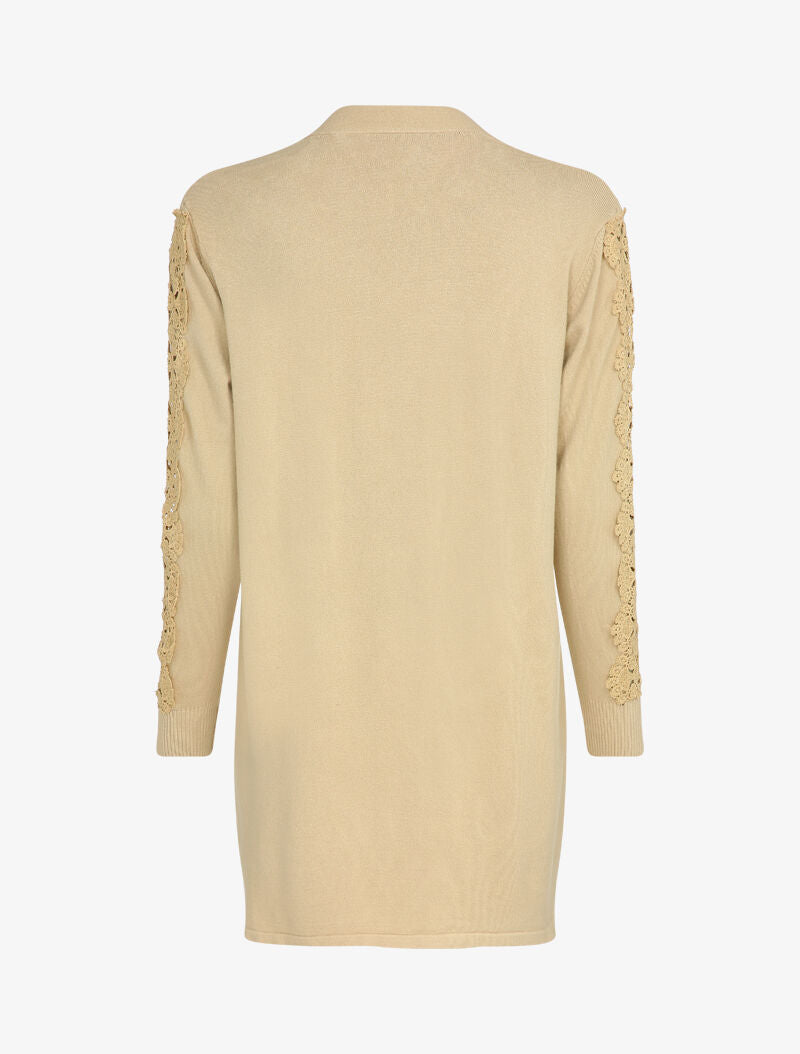 Gilet long à manches à empiècement brodé - Beige - 2