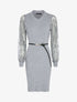 Robe côtelée à manches en dentelle fleurie - Gris - 4