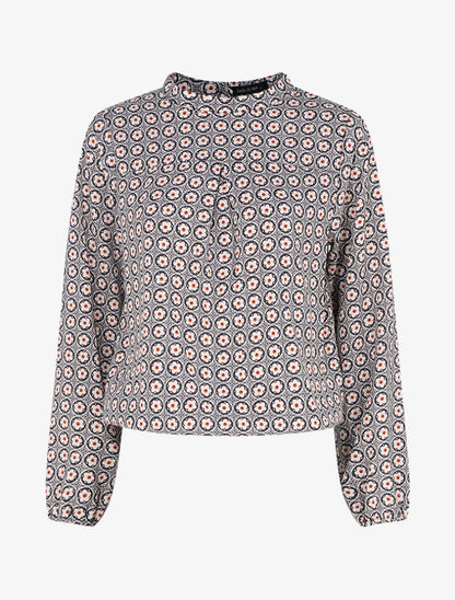 Top boule imprimé marguerites stylisées - Noir/beige - 1