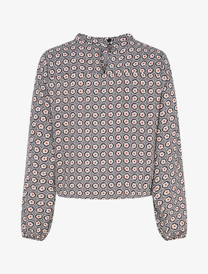 Top boule imprimé marguerites stylisées - Noir/beige - 2