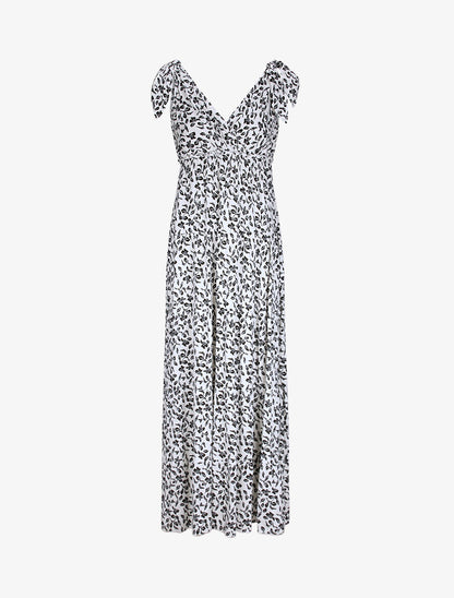 Robe longue à imprimé feuillage - Blanc - 5
