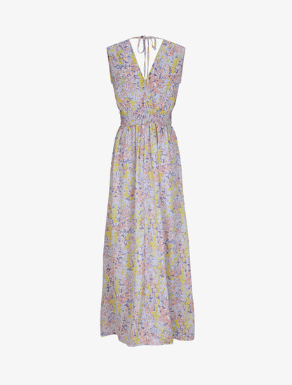 Robe longue à imprimé fleurs printanières - Bleu ciel - 2
