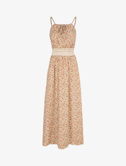 Robe longue à imprimé fleuri et taille brodée - Orange - 5