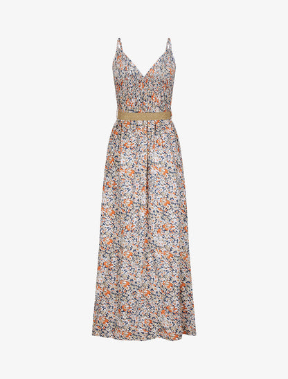 Robe longue à imprimé paquerettes - Beige/marine - 2