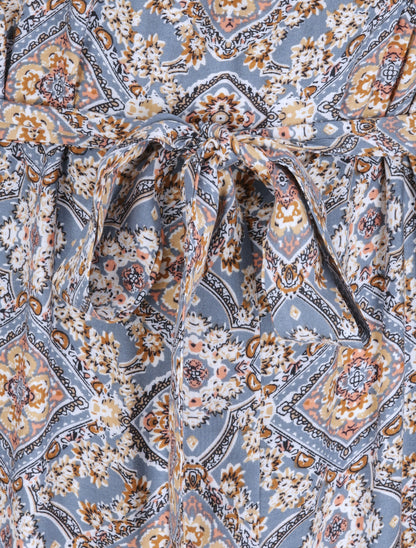 Robe longue imprimée baroque et détail brodé - Bleu - 4