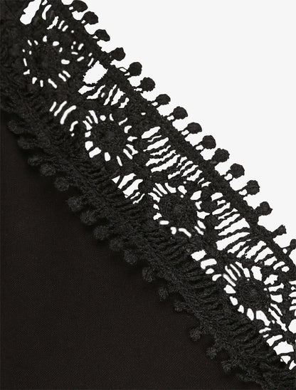 Robe longue à col V en dentelle - Noir - 3