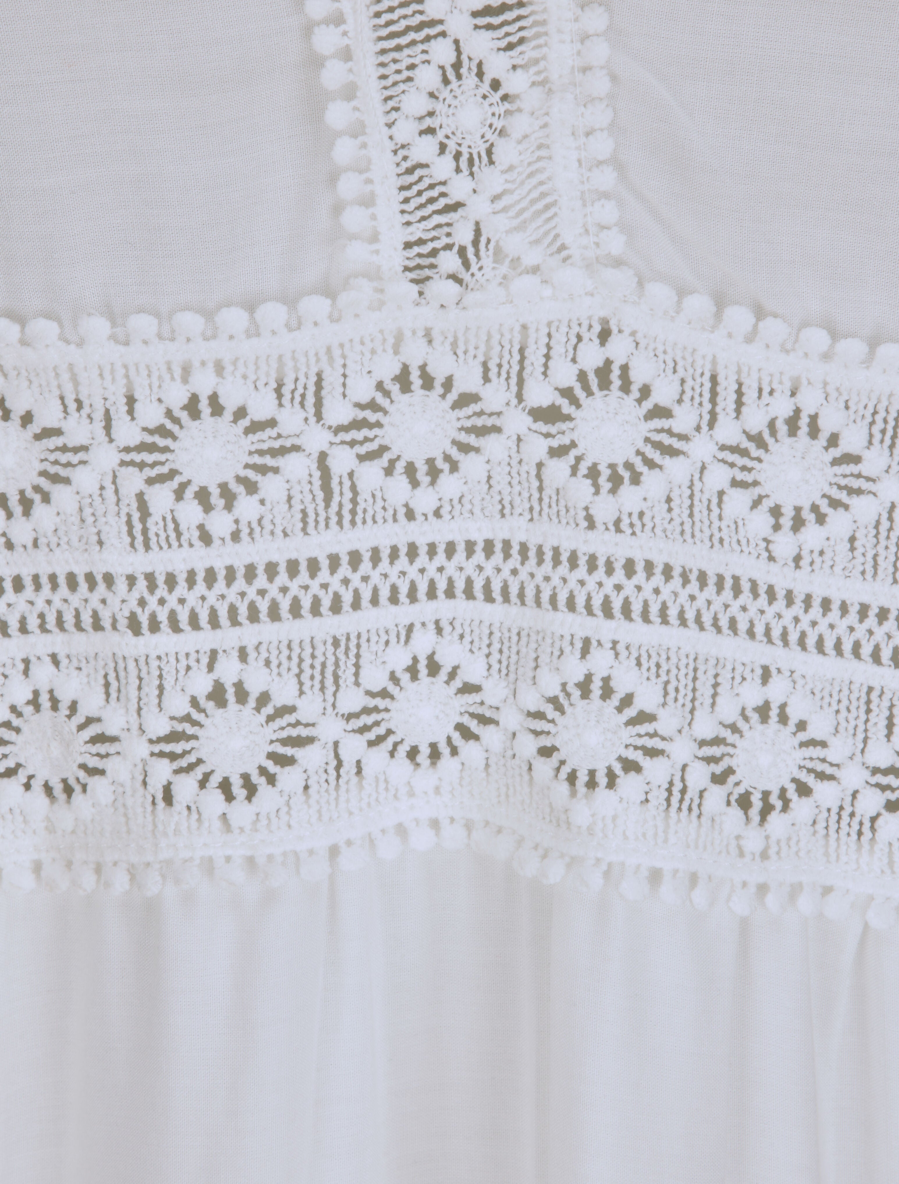 Robe longue à col V en dentelle - Blanc - 3