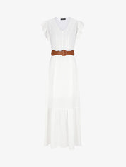 Robe longue à manches volantées - Blanc - 3