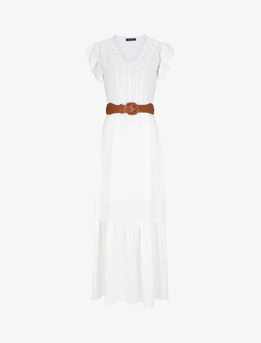 Robe longue à manches volantées - Blanc - 3