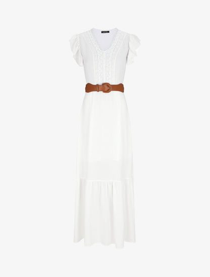 Robe longue à manches volantées - Blanc - 3