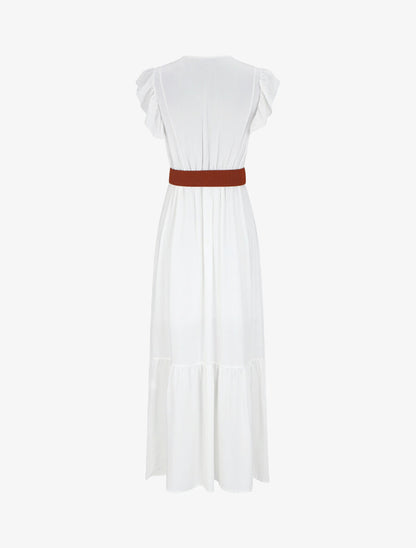Robe longue à manches volantées - Blanc - 2