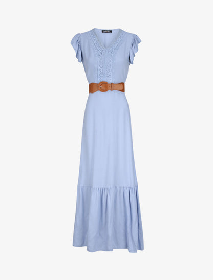 Robe longue à manches volantées - Bleu ciel - 4