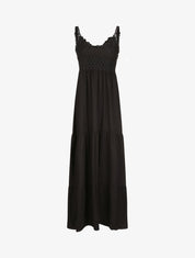 Robe longue empire à col V en dentelle - Noir - 4