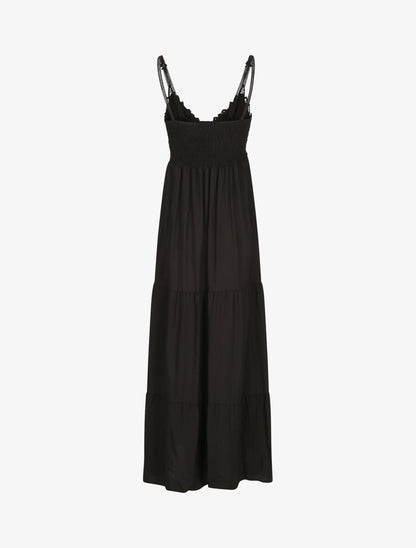 Robe longue empire à col V en dentelle - Noir - 2
