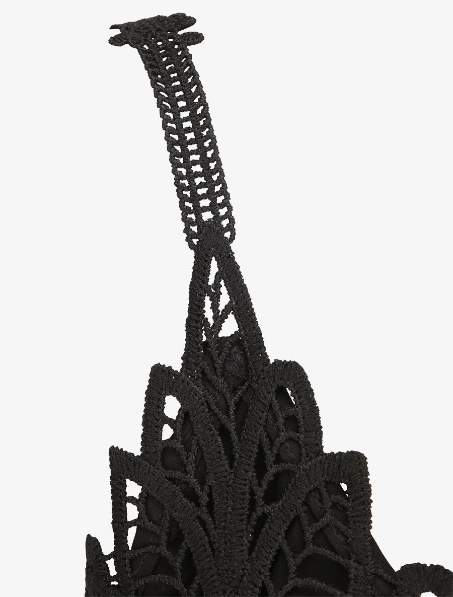 Robe longue empire à col V en dentelle - Noir - 3