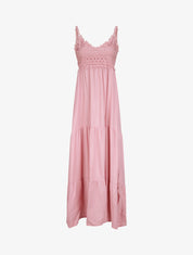 Robe longue empire à col V en dentelle - Rose - 1