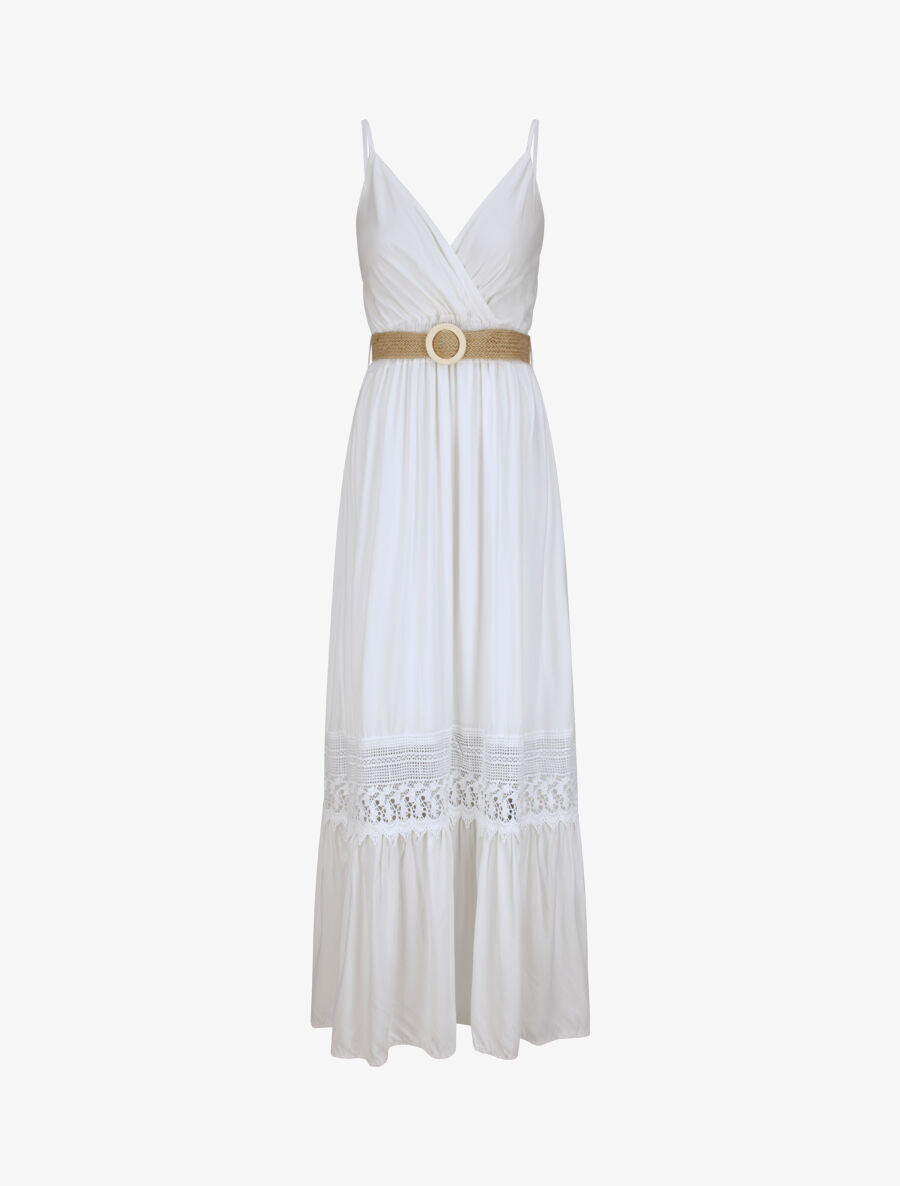 Robe longue cintrée coupe empire - Blanc - 4