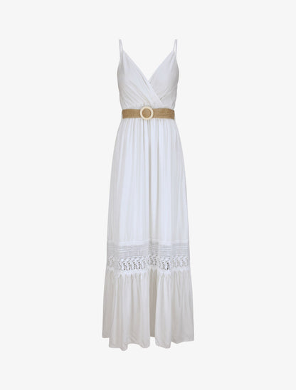 Robe longue cintrée coupe empire - Blanc - 4