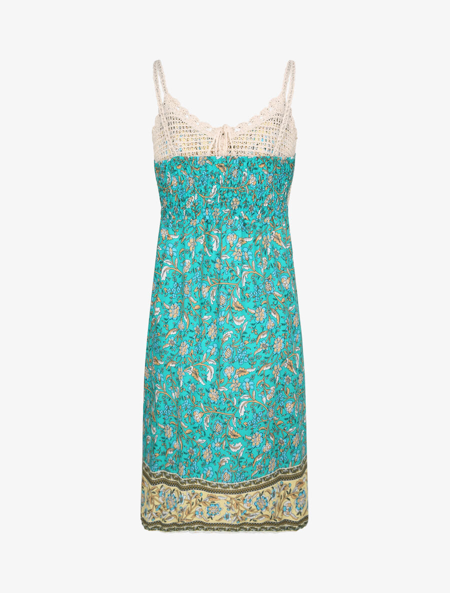 Robe constratée imprimé floral et graphique - Vert - 2