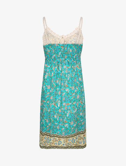 Robe constratée imprimé floral et graphique - Vert - 2