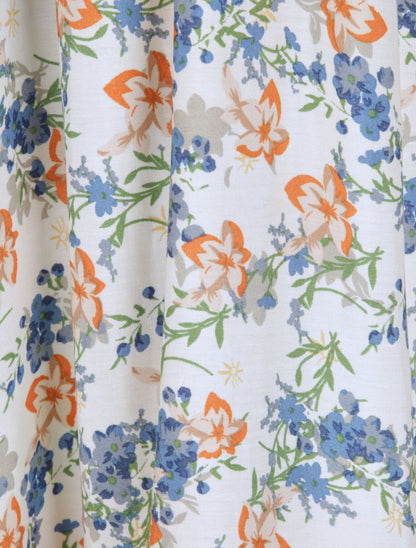 Robe longue imprimé multi-fleurs coupe empire - Blanc - 4