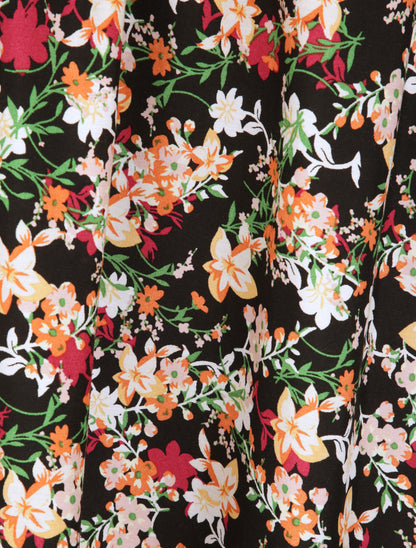 Robe longue imprimé multi-fleurs coupe empire - Noir - 5
