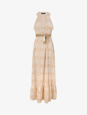 Robe longue évasée imprimé faïence fleurie - Orange - 1