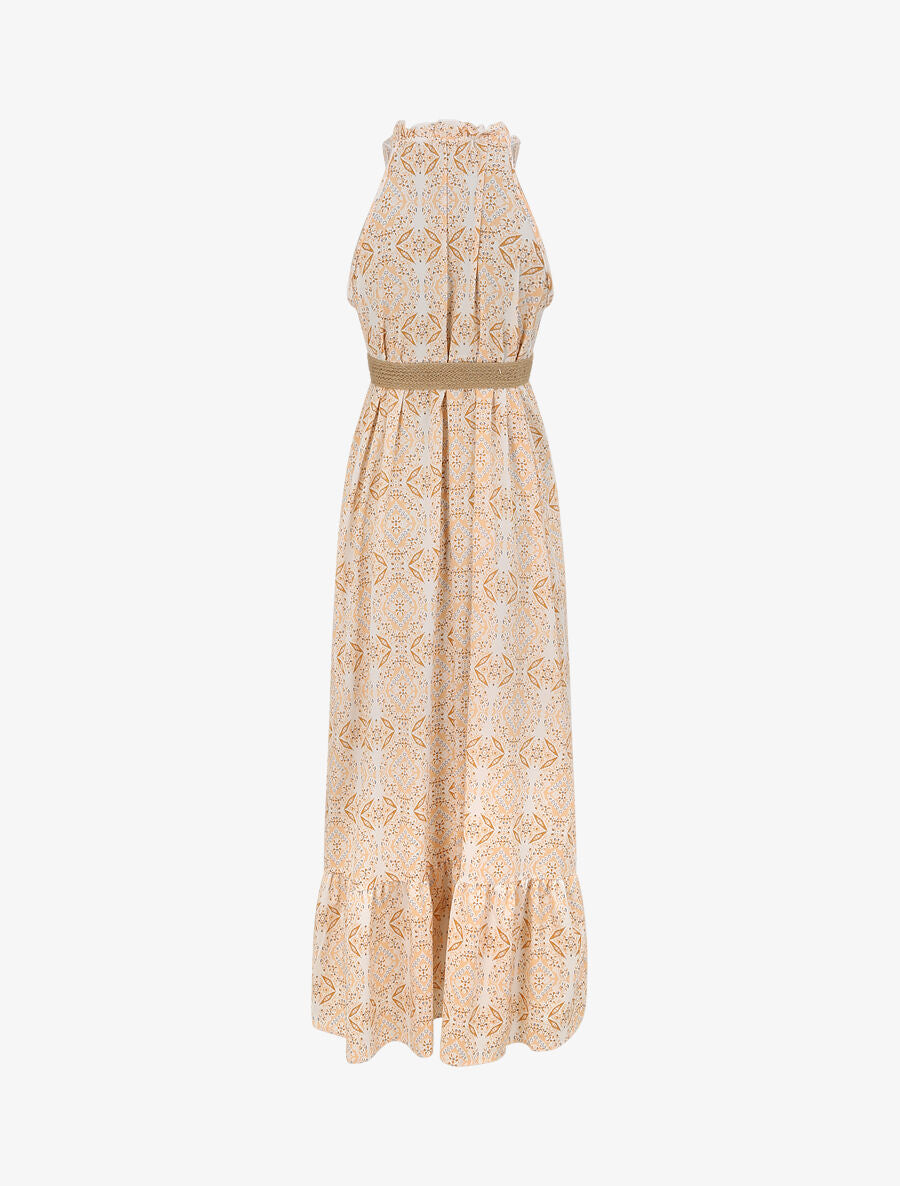 Robe longue évasée imprimé faïence fleurie - Orange - 2
