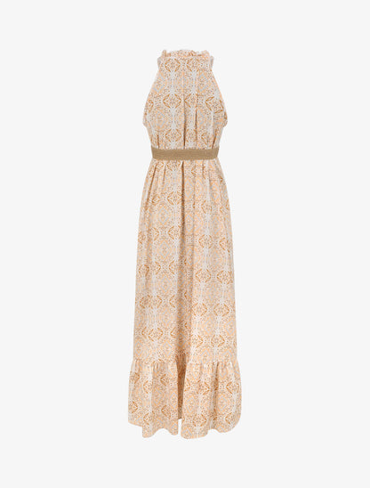 Robe longue évasée imprimé faïence fleurie - Orange - 2