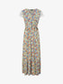 Robe longue empire imprimé tulipe et mancherons crochet - Bleu - 1