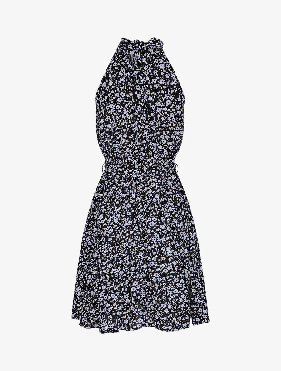Robe cintrée imprimé petites fleurs à col américain - Noir - 2