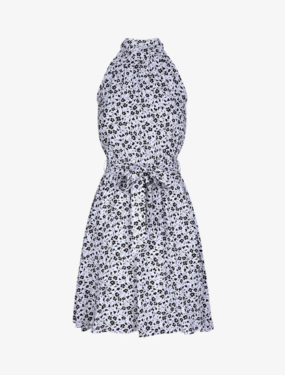 Robe cintrée imprimé petites fleurs à col américain - Blanc - 4