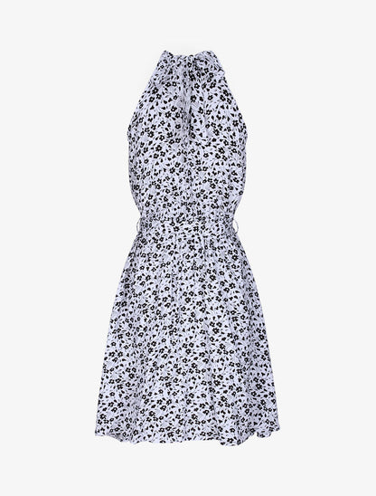 Robe cintrée imprimé petites fleurs à col américain - Blanc - 2