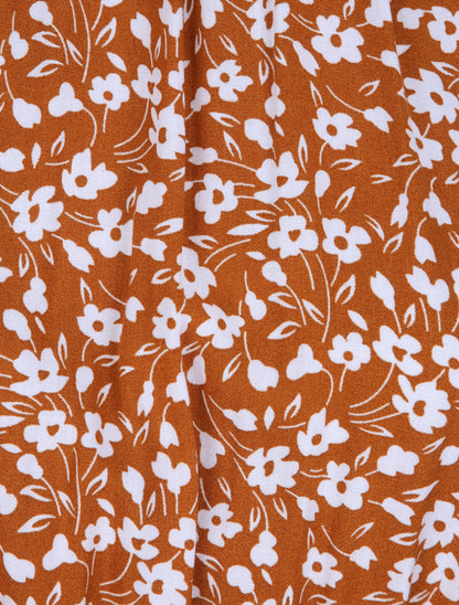Robe cintrée imprimé petites fleurs à col américain - Camel - 3